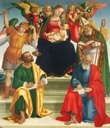 Madonna mit Kind, Heiligen und Engeln